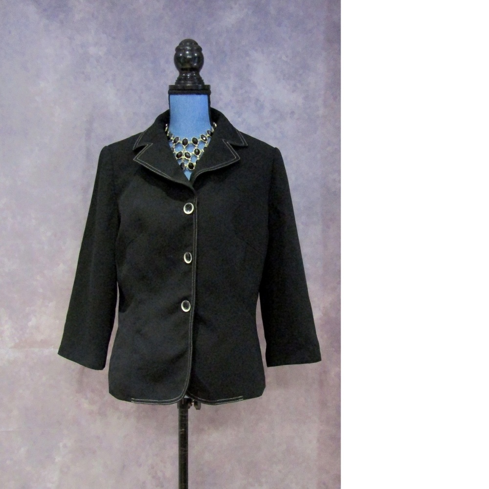 Le Suit Black Blazer Animal Print Lining Size 14